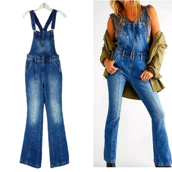 Free People Pants - We The Free Camilla Overalls Slim Bootcut Denim Zip Front S